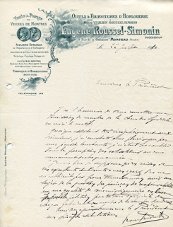 Papier à en-tête d'Eugène Roussel-Simonin, 22 juillet 1910. © Région Bourgogne-Franche-Comté, Inventaire du patrimoine
