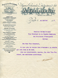 Papier à en-tête de l'Agence générale des Industries d'Art A. Frainier Fils, 20 juillet 1910. © Région Bourgogne-Franche-Comté, Inventaire du patrimoine