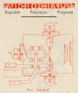 "Microchapp". Plan général [extrait d'un mode d'emploi, p. 2], fin des années 1940. © Région Bourgogne-Franche-Comté, Inventaire du patrimoine