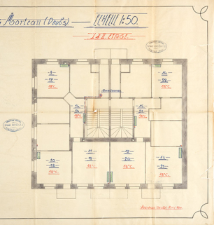 Maison de Mrs Wetzel Frères à Morteau (Doubs). I et II étage, avril 1911. © Région Bourgogne-Franche-Comté, Inventaire du patrimoine Maison de Mrs Wetzel Frères à Morteau (Doubs). I et II étage, avril 1911. © Région Bourgogne-Franche-Comté, Inventaire du patrimoine