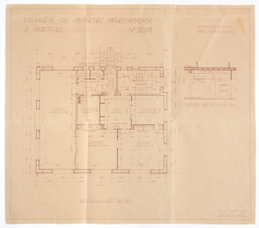 Propriété de Mr Henri Michel-Amadry, à Morteau. Rez-de-chaussée [plan et] Comptoir face vestiaire [élévation], janvier 1930 © Région Bourgogne-Franche-Comté, Inventaire du patrimoine