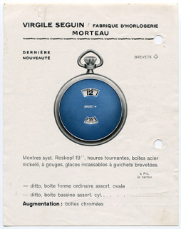 [Publicité pour une montre de gousset Roskopf brevetée à heure tournante], milieu 20e siècle. © Région Bourgogne-Franche-Comté, Inventaire du patrimoine