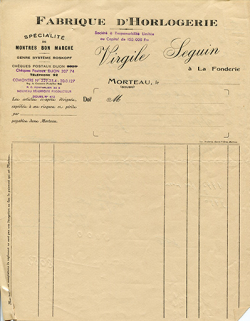Papier à en-tête des Ets Virgile Seguin, 2e quart 20e siècle [après 1933]. © Région Bourgogne-Franche-Comté, Inventaire du patrimoine