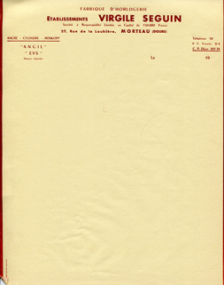 Papier à en-tête des Ets Virgile Seguin, milieu 20e siècle. © Région Bourgogne-Franche-Comté, Inventaire du patrimoine Papier à en-tête des Ets Virgile Seguin, milieu 20e siècle. © Région Bourgogne-Franche-Comté, Inventaire du patrimoine
