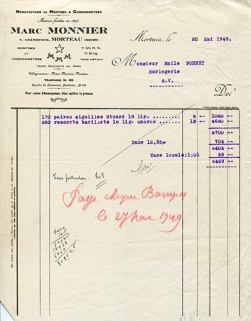 Papier à en-tête de la société Marc Monnier, 20 mai 1949. © Région Bourgogne-Franche-Comté, Inventaire du patrimoine