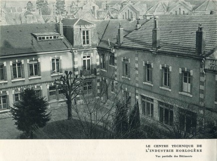 Le centre technique de l'industrie horlogère [vue plongeante sur la cour], 1955. © Région Bourgogne-Franche-Comté, Inventaire du patrimoine