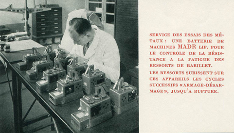 Service des essais des métaux. Contrôle de résistance à la fatigue des ressorts de barillet, 1955. © Région Bourgogne-Franche-Comté, Inventaire du patrimoine