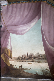 Décor du 2e palier (à droite) : ville et rivière. © Région Bourgogne-Franche-Comté, Inventaire du patrimoine