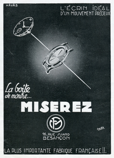 Boîte de montre Miserez, publicité, 1947. © Région Bourgogne-Franche-Comté, Inventaire du patrimoine Boîte de montre Miserez, publicité, 1947. © Région Bourgogne-Franche-Comté, Inventaire du patrimoine