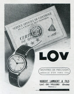 Publicité pour les montres Lov, 1947. © Région Bourgogne-Franche-Comté, Inventaire du patrimoine Publicité pour les montres Lov, 1947. © Région Bourgogne-Franche-Comté, Inventaire du patrimoine
