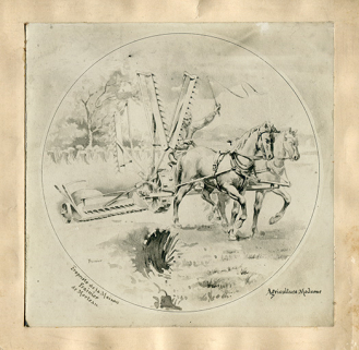 Modèle de décor pour boîte de montre : Agriculture moderne, 1ère moitié 20e siècle. © Région Bourgogne-Franche-Comté, Inventaire du patrimoine