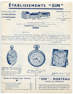 Document publicitaire de la fabrique de montres Sim, 1ère moitié du 20e siècle. © Région Bourgogne-Franche-Comté, Inventaire du patrimoine