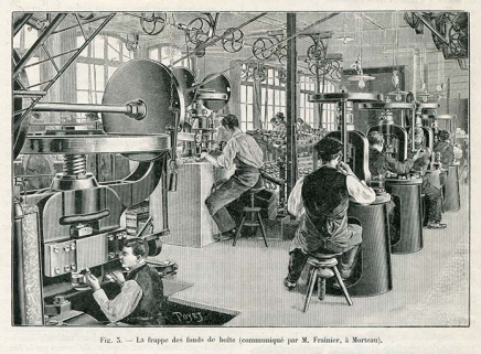 La frappe des fonds de boîte (communiqué par M. Frainier, à Morteau), 1905. © Région Bourgogne-Franche-Comté, Inventaire du patrimoine
