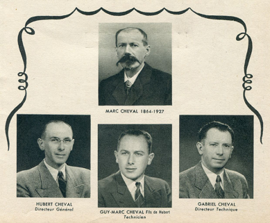 C.F. [Cheval Frères]. 4 générations et 102 ans de probité commerciale [détail : portraits des dirigeants], 1950 © Région Bourgogne-Franche-Comté, Inventaire du patrimoine