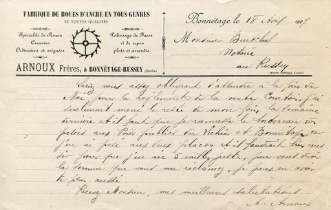 Papier à en-tête de la société Arnoux Frères, 18 avril 1907. © Région Bourgogne-Franche-Comté, Inventaire du patrimoine