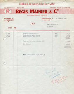 Papier à en-tête de la société Régis Mainier et Cie, 25 janvier 1960. © Région Bourgogne-Franche-Comté, Inventaire du patrimoine