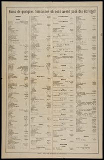 Fabrique d’horloges monumentales Prêtre Père & Fils [affiche publicitaire : verso], 1909. © Région Bourgogne-Franche-Comté, Inventaire du patrimoine