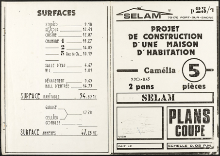 Projet de construction d'une maison d'habitation Camélia [recto et verso du plan], s.d. [1981]. © Région Bourgogne-Franche-Comté, Inventaire du patrimoine