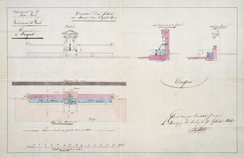 Projet de construction d'une fontaine par l'architecte Claude Loiselot, 1844. © Région Bourgogne-Franche-Comté, Inventaire du patrimoine