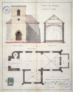 Projet de restauration de l'église, 1871. © Région Bourgogne-Franche-Comté, Inventaire du patrimoine