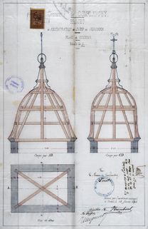 Projet de restauration sur le clocher, 1893. © Région Bourgogne-Franche-Comté, Inventaire du patrimoine
