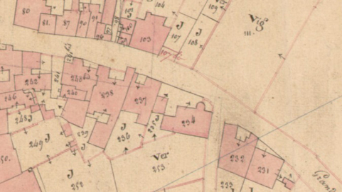 Extrait de l'Atlas parcellaire (1836) du cadastre de la commune de Scey-sur-Saône-et-Saint-Albin. © Région Bourgogne-Franche-Comté, Inventaire du patrimoine Extrait de l'Atlas parcellaire (1836) du cadastre de la commune de Scey-sur-Saône-et-Saint-Albin. © Région Bourgogne-Franche-Comté, Inventaire du patrimoine
