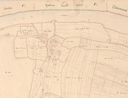 Extrait de l'Atlas parcellaire (1836) du cadastre de la commune de Scey-sur-Saône-et-Saint-Albin. © Région Bourgogne-Franche-Comté, Inventaire du patrimoine Extrait de l'Atlas parcellaire (1836) du cadastre de la commune de Scey-sur-Saône-et-Saint-Albin. © Région Bourgogne-Franche-Comté, Inventaire du patrimoine