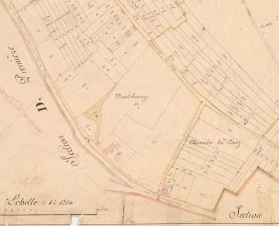 Extrait de l'Atlas parcellaire (1836) du cadastre de la commune de Scey-sur-Saône-et-Saint-Albin. 	 © Région Bourgogne-Franche-Comté, Inventaire du patrimoine Extrait de l'Atlas parcellaire (1836) du cadastre de la commune de Scey-sur-Saône-et-Saint-Albin. 	 © Région Bourgogne-Franche-Comté, Inventaire du patrimoine