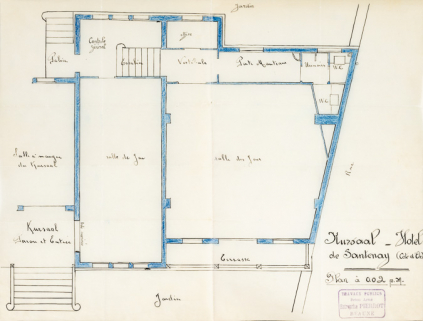 Plan de distribution des deux salles de jeux du casino. © Région Bourgogne-Franche-Comté, Inventaire du patrimoine Plan de distribution des deux salles de jeux du casino. © Région Bourgogne-Franche-Comté, Inventaire du patrimoine