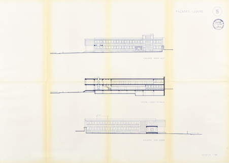 [Avant-projet Honegger avenue Fontaine-Argent]. 5. Façades - coupe, 16 septembre 1957. © Région Bourgogne-Franche-Comté, Inventaire du patrimoine