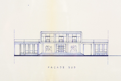 [Avant-projet Honegger avenue Fontaine-Argent]. 5. Façades - coupe [détail : façade sud], 16 septembre 1957. © Région Bourgogne-Franche-Comté, Inventaire du patrimoine