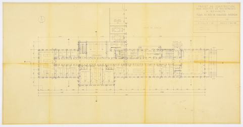 Projet de construction d’un institut de recherches à Besançon. 105. Plan du rez-de-chaussée inférieur, 11 janvier 1958. © Région Bourgogne-Franche-Comté, Inventaire du patrimoine