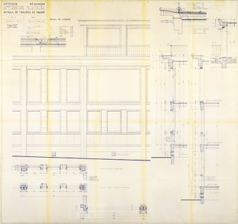 Cetehor Besançon. Construction du centre de l’industrie horlogère. 2001. Détail de travées de façade, 11 février 1958. © Région Bourgogne-Franche-Comté, Inventaire du patrimoine