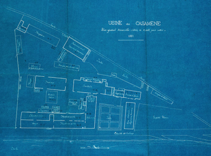 Usine de Casamène. Plan général d'ensemble, 1881. © Région Bourgogne-Franche-Comté, Inventaire du patrimoine