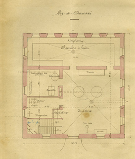 Construction d'un chalet-modèle. Plan du rez-de-chaussée, 1905. © Région Bourgogne-Franche-Comté, Inventaire du patrimoine