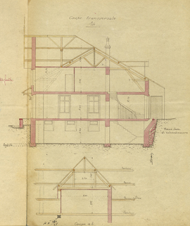 Projet de construction d'un chalet-modèle, coupe transversale, 1906. © Région Bourgogne-Franche-Comté, Inventaire du patrimoine