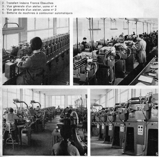 France Ebauches, des moyens modernes. [2 à 5. Intérieurs d'ateliers, notamment dans les usines Anguenot de Villers-le-Lac (vue n° 3) et Jeambrun à Maîche (vue n° 4)], 1970. © Région Bourgogne-Franche-Comté, Inventaire du patrimoine