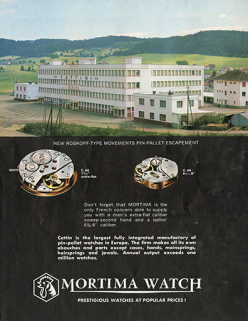Mortima Watch. Prestigious watches at popular prices ! [publicité], années 1960-1970 [après 1966]. © Région Bourgogne-Franche-Comté, Inventaire du patrimoine