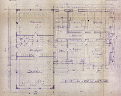 Construction pour Mr Alber. Plan du rez-de-chaussée, 1929. © Région Bourgogne-Franche-Comté, Inventaire du patrimoine Construction pour Mr Alber. Plan du rez-de-chaussée, 1929. © Région Bourgogne-Franche-Comté, Inventaire du patrimoine