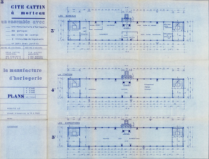 Cité Cattin à Morteau [...] 5. La manufacture d’horlogerie. Plans 3e étage [bureaux], 4e étage [finition], 5e étage [expédition], 10 juin 1960. © Région Bourgogne-Franche-Comté, Inventaire du patrimoine