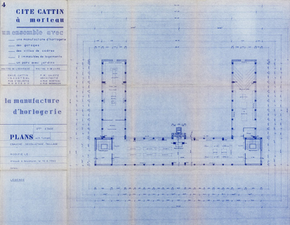 Cité Cattin à Morteau [...] 4. La manufacture d’horlogerie. Plans 2ème étage. Ebauche, décolletage, taillage, 10 juin 1960. © Région Bourgogne-Franche-Comté, Inventaire du patrimoine