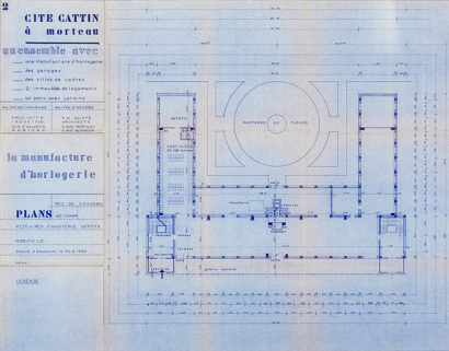 Cité Cattin à Morteau [...] 2. La manufacture d’horlogerie. Plans rez-de-chaussée. Vestiaires, chaufferie, dépôts, 10 juin 1960. © Région Bourgogne-Franche-Comté, Inventaire du patrimoine