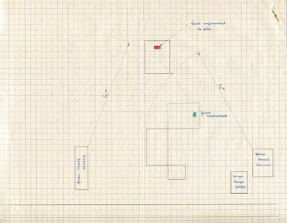 [Croquis de plan-masse et de situation du bâtiment du marteau-pilon, éloigné de l’usine existante], [1960]. © Région Bourgogne-Franche-Comté, Inventaire du patrimoine