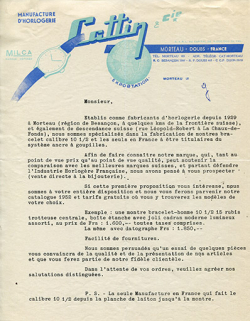 Prospectus de présentation de la société Cattin et Cie (marque Milca), 1952. © Région Bourgogne-Franche-Comté, Inventaire du patrimoine Prospectus de présentation de la société Cattin et Cie (marque Milca), 1952. © Région Bourgogne-Franche-Comté, Inventaire du patrimoine