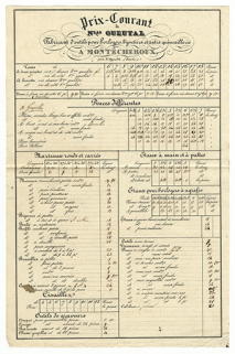 Prix-courant de N[ico]las Gueutal, fabricant d'outils pour horlogers, bijoutiers et autre quincaillerie à Montécheroux, près St Hypolite (Doubs), 1839. © Région Bourgogne-Franche-Comté, Inventaire du patrimoine