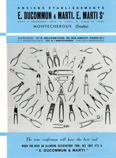 Dépliant publicitaire E. Ducommun & Marti (marque E.D.M.) : version anglaise, 1952. © Région Bourgogne-Franche-Comté, Inventaire du patrimoine