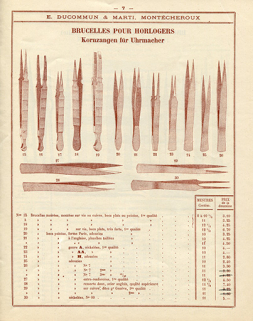 Tarif-album [...] E. Ducommun & Marti successeurs [catalogue de production, p. 7 : brucelles pour horlogers], [années 1920-1930]. © Région Bourgogne-Franche-Comté, Inventaire du patrimoine