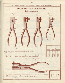 Tarif-album [...] E. Ducommun & Marti successeurs [catalogue de production, p. 39 : pinces pour horloger], [années 1920-1930]. © Région Bourgogne-Franche-Comté, Inventaire du patrimoine