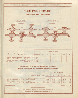 Tarif-album [...] E. Ducommun & Marti successeurs [catalogue de production, p. 43 : tours d'horloger], [années 1920-1930]. © Région Bourgogne-Franche-Comté, Inventaire du patrimoine