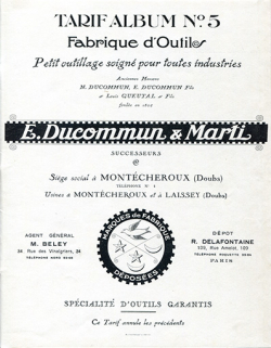 Tarif album n° 5. Fabrique d'outils E. Ducommun & Marti [catalogue de production : page de titre], [milieu 20e siècle]. © Région Bourgogne-Franche-Comté, Inventaire du patrimoine